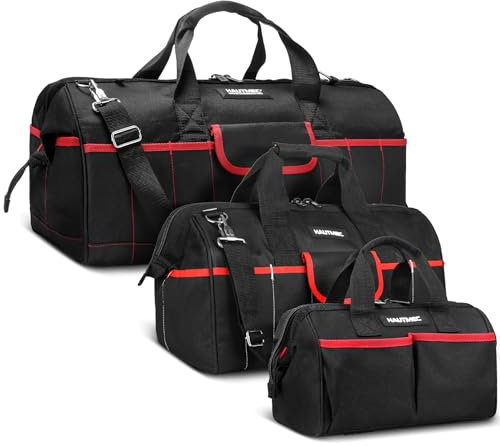 HAUTMEC 3 PCS Portable Tool Bag Set, Heavy Duty 1680D Wide Mouth Tool Bag Organizer, Wear-Resistant Utility Bag with Non-Slip Base and Double Zipper Design, HT0297
