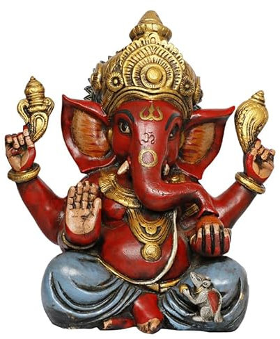 Kartique Ganesha-Idol aus Messing, in Sitzhaltung, mehrfarbig, Höhe: 30,5 cm