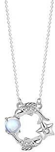 Silberkette Damen,Sternzeichen S925 Sterling Silber Halskette Für Frauen Elegante Damen Zirkonia Halskette Kristall Mondstein Anhänger Halskette Geschenk Schmuck Für Mädchen Geburtstagsgeschenk Fisc
