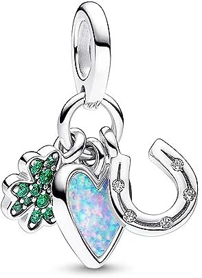 Amuefer Lucky Clover Horseshoe Charms für Armbänder Dangle Anhänger 925 Sterling Silber Anhänger für Halsketten Schmuck Geschenke für Frauen