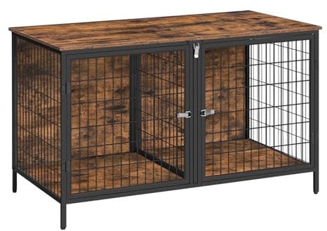 MAHANCRIS Dog Crate Furniture for 2 Dogs, 43.3 Dog Kennel with Removable Divider, Heavy Duty, Rustic Brown