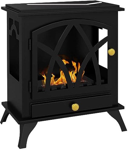 HOMCOM Camino a Bioetanolo da Terra con Bruciatore da 1.2L e Durata di 3 Ore, Biocamino in Acciaio con Copertura 25㎡, 45x28x54cm, Nero