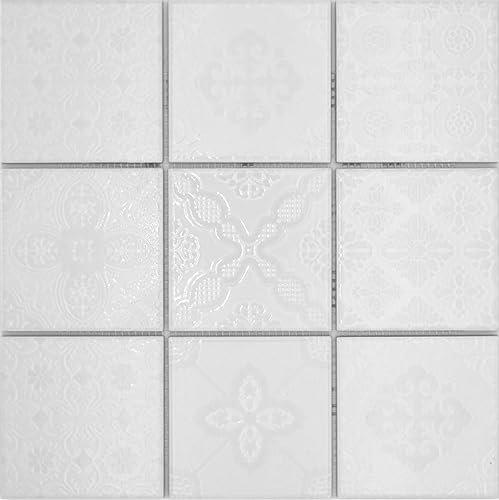 Jasba iceland - Piastrella in ceramica, effetto retrò, colore: bianco lucido, 10 pannelli a mosaico
