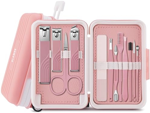 Glamne Nagelknipser für Frauen, 12-teiliges Pflegeset, Mehrzweck-Maniküre- und Pediküre-Werkzeuge mit Reise-Aufbewahrungskoffer (rosa)