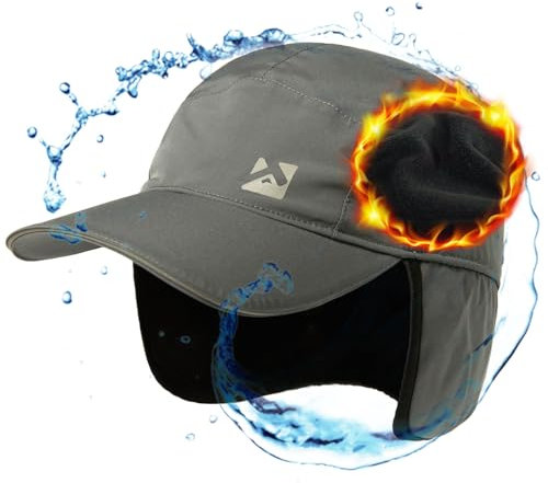 TOP-EX Übergroße XL/XXL Herren Damen Graue wasserdichte Winter-Baseballkappe mit Fleece-Ohrklappen Fallensteller-Hut für kaltes Wetter große Köpfe Extra-Groß