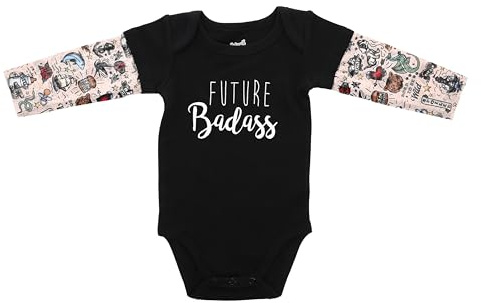 Pavilion - Future Badass - 6-12 M Black Bodysuit With New School Tattoo Sleeves Baby Boy Shower Gift Modern Baby Outfit Daddy Mommy Son Daughter Present