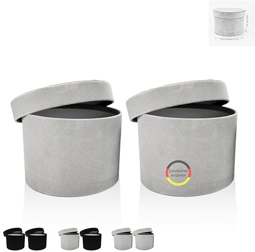 FleurDekoer 2er Set Geschenkboxen Rund mit Deckel [Samt] Flowerbox Schachtel für Blumen Schokolade für Geburtstag Hochzeit Weihnachten Muttertag Valentinstag | 12.5Hx17D cm (grau-grau)