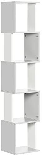 HOMCOM Estantería Librería en Forma S Estantería para Libros con 5 Estantes Abiertos para Salón Oficina Estudio Antivuelco Carga 100 kg 33x28x161 cm Blanco y Gris Claro