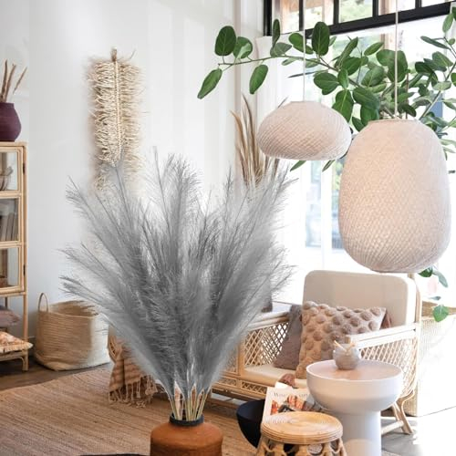 Ziamzra Pampas Sechees Decoración, 6 piezas, Hierba de la Pampa, 110 cm, ramo artificial de flores secas naturales, Pampa hierba para salón, boda, oficina, dormitorio (gris)