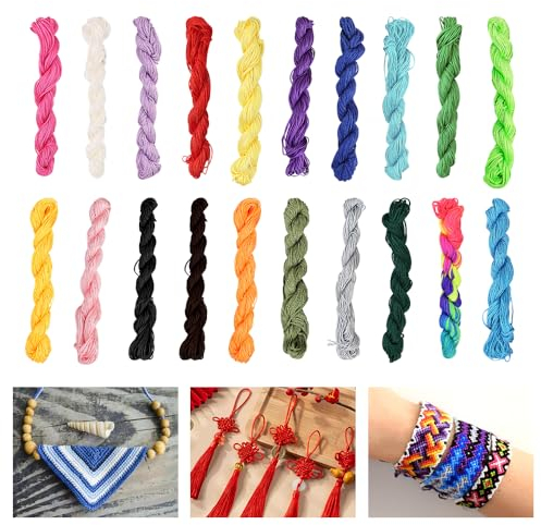 XAVSWRDE 20 Farben 1mm Nylonschnur Geflochtene Nylonfaden bunt Makramee Garn Faden für Armbänder DIY Handwerk Schmuck Halskette Perlen Schmuckherstellung String 27m Jede Farbe