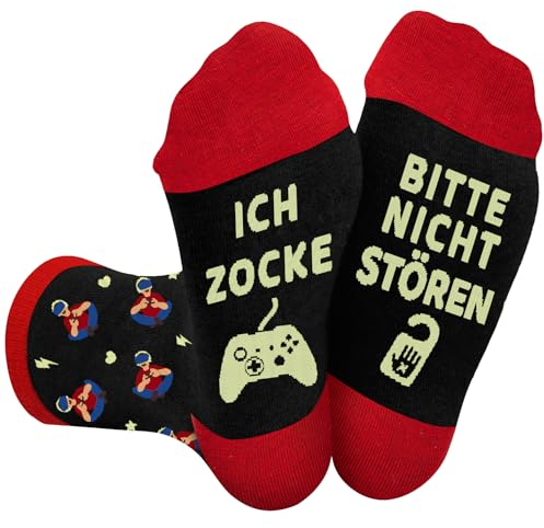 ZEACKUQ Lustige Socken mit Spruch BITTE NICHT STÖREN ICH ZOCKE Geschenke für Männer Freunde zum Geburtstag zu Weihnachten, Gaming Socken Coole Weihnachtsgeschenke für Teenager Mädchen Jungs