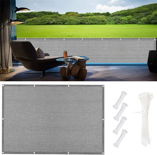 DANWU Balkon Sichtschutz 120 x 350 cm Seitenmarkise Atmungsaktiv Privatsphäre mit Kabelbinder Und Kordel für Camping Und Freizeit, Grau