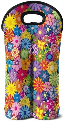 SEANATIVE Colorful Flower Print Wine Bag Wine Bottle Carrying Cooler Carrier Reusable Neoprene Wine Sleeve Tote for Wine,Water, Champagne, Beer
