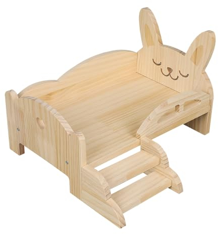 Sparklenut Meerschweinchen Hängematte Holz, Meerschweinchen Bett, Meerschweinchen Versteck mit Treppen, Hängematte für Hamster, Ratten, Frettchen, Chinchilla, Kleintiere (1* Bett Holz)