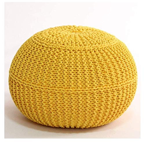 Fußstütze Fußhocker Runde Hand Gestrickter Ottoman, Baumwollgeflecht Schnur Strick Fußhocker Ideal Für Das Wohnzimmer, Schlafzimmer Und Zimmer Komfort Und Haltbarkeit, Gelb-50X30Cm