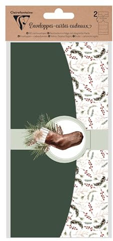 Clairefontaine 20044C - Geschenkumschläge, 2er-Set im Format 11x22cm, Weihnachten Cozy