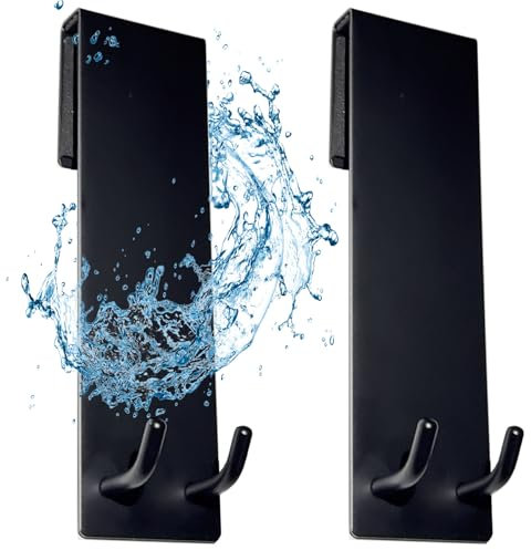 Haken Duschwand Edelstahl Duschhaken ohne Bohren Türhaken für Glaswand, Schwarz Handtuchhalter Duschwand mit Schutzmatte, Dusche Glaswand Halterung für Duschabzieher Handtücher Duschabzieher, 2 Stück