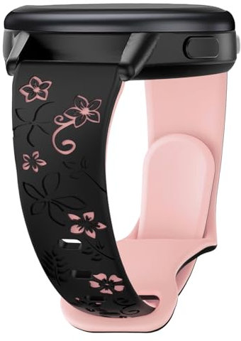 CUNUJIX Floral Gravierte Schlank Silikon Armband für Garmin Vivoactive 4S / Venu 3S / Venu 2S / Vivomove 3S, 18mm Soft Sport Wasserdichtes Ersatzband für Garmin Forerunner 255s/255s Music/265S Damen