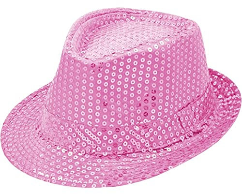 Sternfabrik Pailletten Hut Trilby Vedora Herren Damen Kinder Karneval Fasching Kostüm Glitzerhut (Rosa)