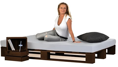 Lermowood Palettenbett M1 aus Holz 140 x 200 cm Palisander mit Lattenrost Holzbett 20cm Stabiles Seniorenbett Kinderbett Jugendbett Gästebett erhöhtes Einzelbett Bettgestell Futonbett Komforthöhe