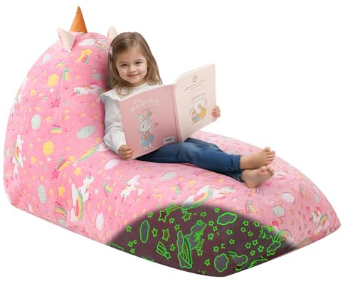 MeMoreCool Kinder Sitzsackbett 8–12 Jahre, groß mit Einhorn Buntes Einhorn | Großer Sitzsack mit Füllung als Bodenliege für Mädchen und Jungen, mit Einhorn- und Dinosaurier-Design für Kinder.