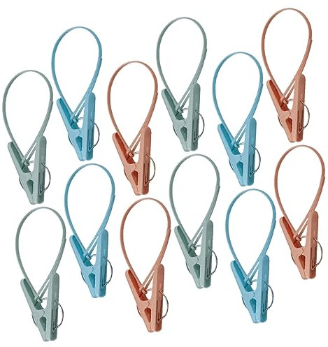 IMIKEYA 12pcs Windproof Drying Clip Plastic Clothesline Clips Lanyards for Outdoor Laundry Drying Socks