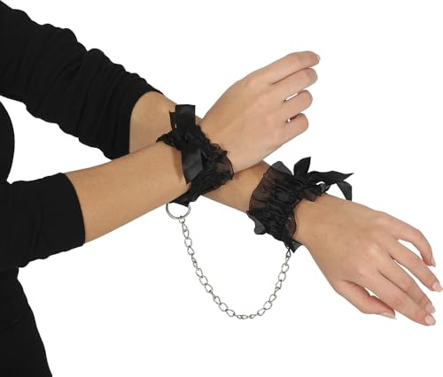 FIESTAS GUIRCA | Schwarze Spitzenarmbänder/Handschellen - Eleganter Gothic Schmuck für Halloween Festivals - Ideales Accessoire für Karneval Fasching