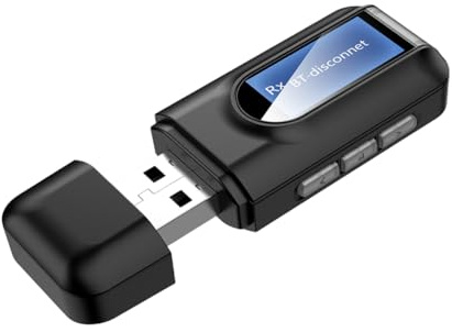 jojofuny Wireless Audio Adapter Mit LCD-Display Aux USB-dongle Sender Und Empfänger Für Auto Pc Und Tv Kabelloses Musikstreaming Schwarz