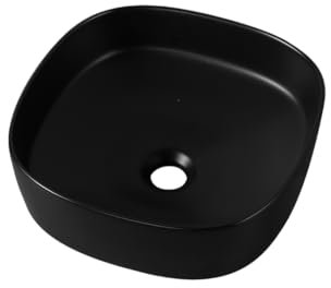 DILECI - Lavabo da appoggio per bagno nero opaco - Lavabo quadrato con curve arrotondate - Design contemporaneo e finitura elegante e di lusso - Compatto e facile da installare - 37,5 x 37,5 x 13,5 cm