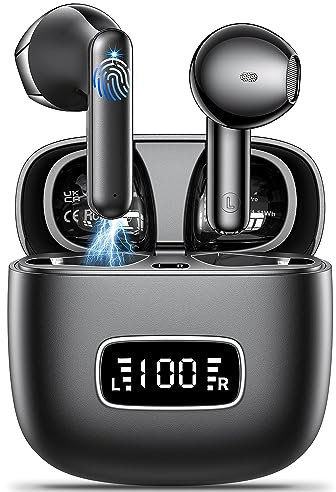 Cuffie Bluetooth,Auricolari Bluetooth 5.4 con 4 Mic Cuffie Wireless Bluetooth 40H LED Display ENC Cancellazione Rumore Touch Control IP6 Impermeabili Cuffie Wireless per Android iOS Nero carbone
