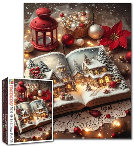 Weihnachtsbuch-Puzzles für Erwachsene, 1000 Teile, Weihnachtsdorf-Szene, Kunst-Puzzle, Dorfbuch, DIY-Puzzles für anspruchsvolle Familienaktivitäten, Spiele, Heimdekoration, Bastelgeschenke, 50,8 x