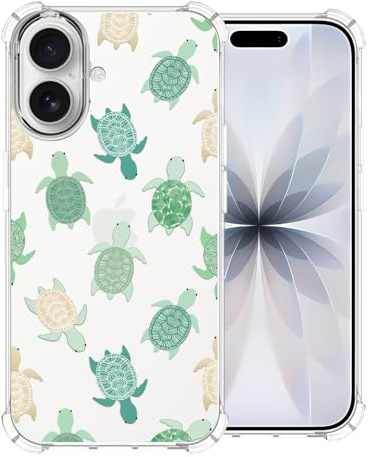 CAROKI Clear Vintage Phone Case for iPhone 17,Green Turtle Pattern Durable & Slim Fit Shockproof Soft Lightweight Protective Case for iPhone 17