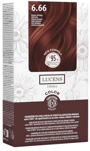 Lucens Umbria Color Kit 6.66 Rosso Intenso Senza Ammoniaca Vegan | Kit colore permanente vegan 666 Rosso Intenso: senza ammoniaca, con estratti naturali