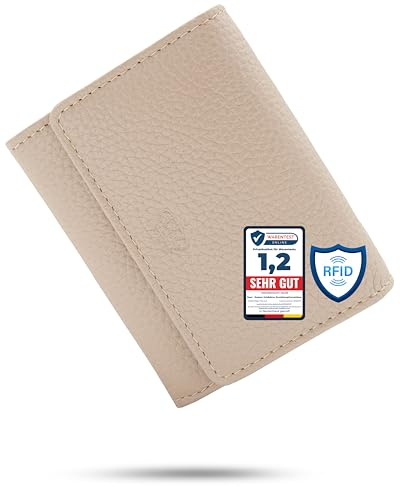Baur Portefeuille Femme Petit – Cuir véritable avec Protection RFID – Petit Porte-Monnaie avec 6 Fentes Cartes – Fermeture à Pression et Compartiment Monnaie avec Fermeture éclair dorée (Taupe)