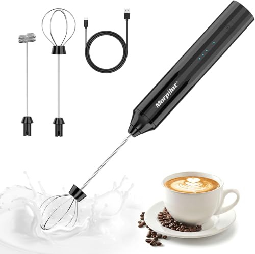 Morpilot Espumador de Leche Recargable, Batidora Leche Espuma Recargable USB, Mini Espumador de Leche Portátil, para Café, Capuchino, Negro