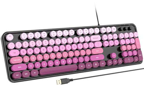 Atelus Clavier d'ordinateur filaire, clavier USB rétro avec grand pavé numérique, indicateurs de casquettes, supports pliables, clavier de machine à écrire pleine taille pour PC Windows ordinateur