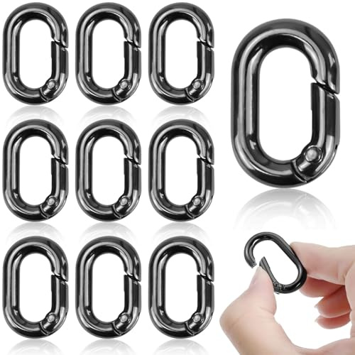JAXICREY 10 Stück Karabinerhaken Klein, Mini Ovaler Karabiner Klein Schwarz Schlüssel Karabiner Karabinerhaken Schlüsselanhänger Carabiner für Reisen Angeln Camping Wandern Hängematten Rucksack