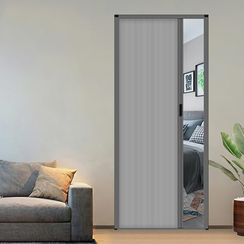 Pounjsd porte coulissante interieur avec rail, Portes Pliantes Intérieures en Aluminium, porte pliante pour separation piece pour cuisine, buanderie, chambre, douche, entrée, placard, Gris, 100×190cm