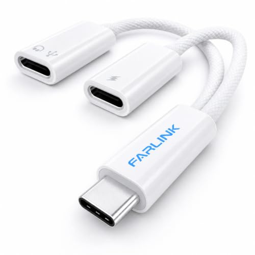 FARLINK USB C Splitter 2 Port Extender Data Audio Charge for Type C devices | PD 60W Fast Charge,USB C Headphone Audio Dongle Adapter Compatible with iPhone 17,MacBook/iPad Pro Air