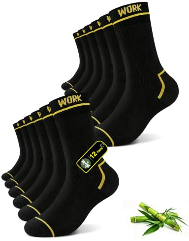 FALARY Calcetines de trabajo Hombre Bambú Rizo Invierno WORK Socks 12 Pares