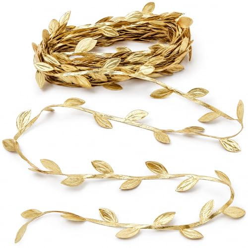 10M Gold Leaf Garland,Artificial Metallic Leaf Vine Ribbon | Elegant 10m metallic gold leaf garland for weddings, parties, DIY crafts and stylish home or seasonal decorations.