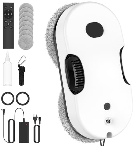 OAUEOR Robot Limpiacristales 5600Pa, Doble Pulverización de Agua Automática | Limpia Cristales Eléctrico Ventanas, Navegación Inteligente, Seguridad UPS, 8 Paños, Mando A Distancia, Para Cristales
