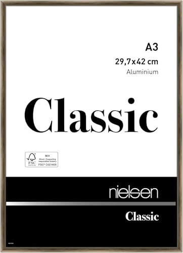 nielsen Bilderrahmen, 29,7 x 42 cm (A3), Aluminium, Walnuss matt, Posterrahmen zum Aufhängen im Hoch- & Querformat, Echtglas, Classic
