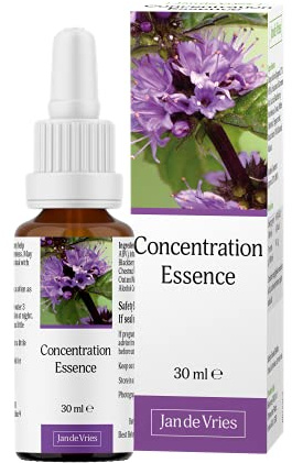Jan De Vries Concentration Essence | Flower Essence | Quieten a Busy Mind | Focus on Specific Thoughts| Contains Peppermint, Nasturtium & Hornbeam | 30ml