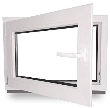 Kellerfenster - Kunststoff - Fenster - innen weiß/außen weiß - BxH: 50 x 40 cm - 500 x 400 mm - DIN Links - 2 fach Verglasung - 60 mm Profil