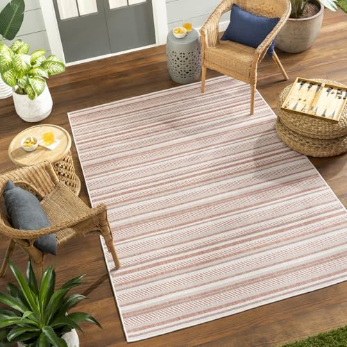 Livabliss Ibiza Indoor Outdoor Rug - Large Boho Rugs for Living Room 130x180 cm Dining, Kitchen Carpet, Patterned Neutral and Coloured Rugs, Waterproof, Stain Durable - Coral, Ivory, Pink
