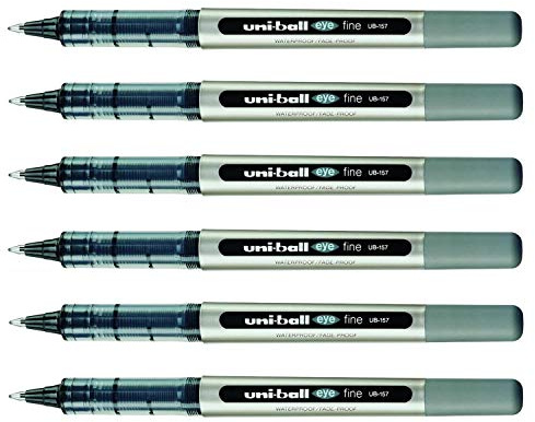 UNI-BALL EYE UB157 Liquid Ink Rollerball Pens Medium Tip 0.7 mm Black Pack of 6aa