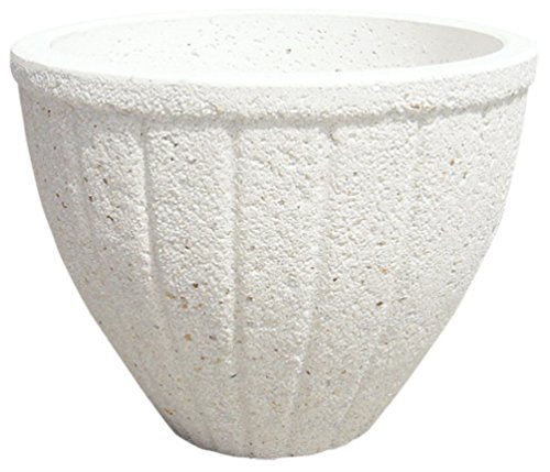 AnaParra Jardinera Redonda Acabado en Piedra Lavada de mármol, hormigón - Piedra para Exterior Lúpulo 68X51cm. | 80kg. | 70l. Color Blanco