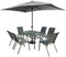 XONE Set da Esterno Grigio con ombrellone, Tavolo e 6 sedie in Acciaio e textilene 2x1 | Set Giardino con ombrellone 2x3 in Poliestere