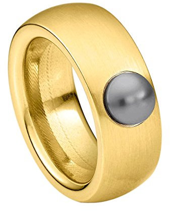 Heideman Damen Ring coma Schmuckring Fashionring gelbgold vergoldet aus Edelstahl mit Perle grau von | Ringgröße: 58